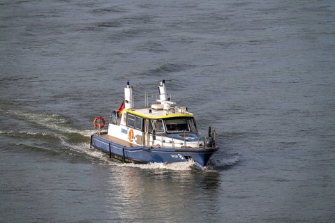 North Rhine-Westphalia Water Police boat, on the Rhine near Duisburg-Ruhrort harbour, WSP8, patrol