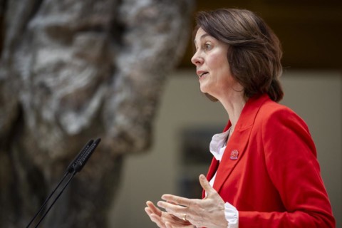 Katarina Barley, SPD lead candidate for the European elections, at a press conference in Berlin, 12