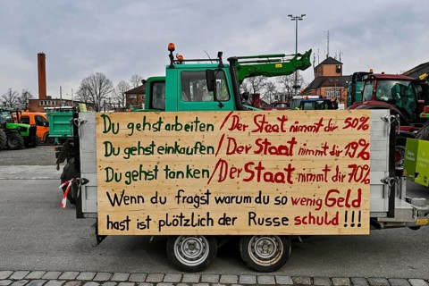 Farmers' protest, protest posters on tractors, tractors, Stuttgart, Baden-Württemberg, Germany,