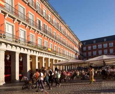 Plaza Mayor, Madrid, Spain designed 1619 Juan Gomez de Mora central square tourist attraction in