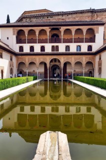Myrtle courtyard with water basin, arabesque Moorish architecture, Patio de los Arrayanes, Comares