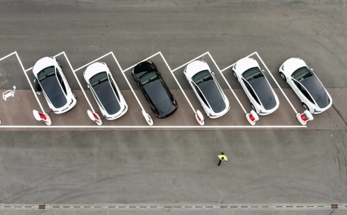 Charging stations for Tesla Y models at the Tesla Gigafactory in Grünheide, 24/09/2022