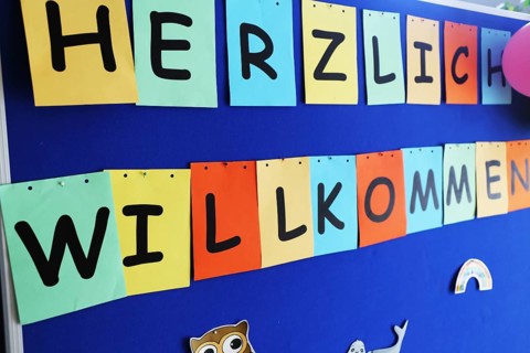Symbolic image for the start of the new school year: notice board in a school with the inscription