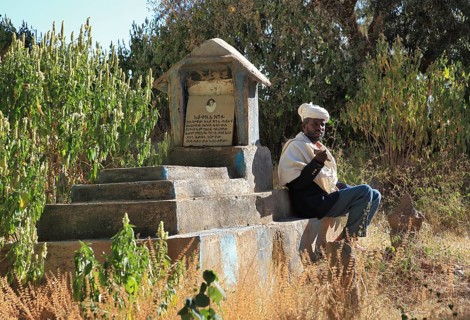 Yeha village, cemetery and cemetery guardian at the monastery, Abba Aftse church, Abuna Aftse,