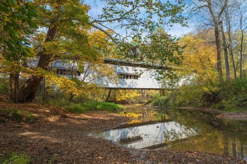 Portland Mills Covered Bridge, built in 1856 near Guion in Parke County, Indiana, USA, North