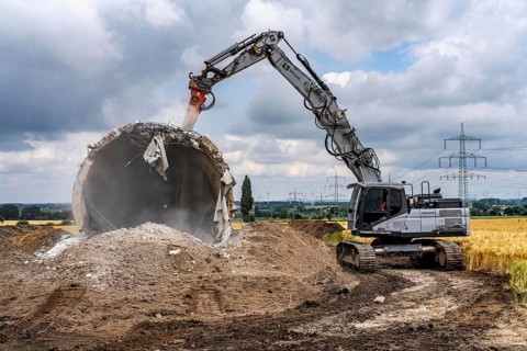 Demolished tower of a 20 year old wind turbine, in the Werl wind farm, 5 old Enercon E-66 turbines