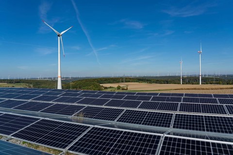 Wind farm near Bad Wünneberg, solar plant, Ostwestfalen Lippe, North Rhine-Westphalia, Germany,