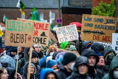 Demonstration against the demolition of the lignite village of Lützerath, from the village of