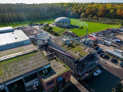 Biogas storage, pipelines of the Reterra biogas plant, biogas is produced in a fermenter over a