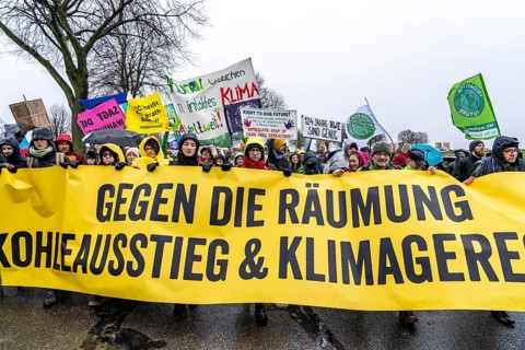 Demonstration against the demolition of the lignite village of Lützerath, from the village of