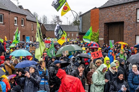 Demonstration against the demolition of the lignite village of Lützerath, from the village of