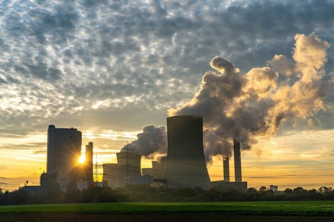 Lignite-fired power plant, RWE Power AG Niederaussem power plant, sunset, Bergheim, North