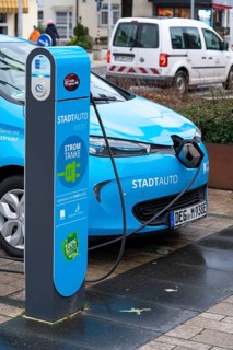 Electric filling station, charging station for electric cars, city car sharing in Monheim, Germany,