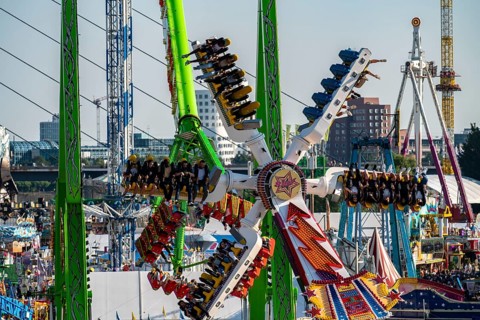 The Rhine Fair in Düsseldorf, in the Rhine meadows in the Oberkassel district, on the Rhine, North