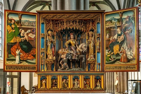 St Martin's altar in the interior of St Viktor's Catholic Church in Xanten, Lower Rhine, North