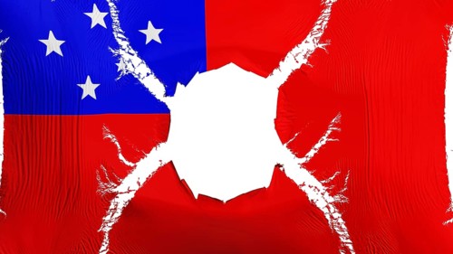 Apia, capital of Samoa flag with a hole, white background, 3d rendering