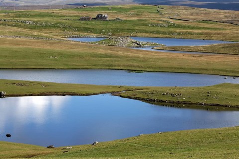 Landscape with lakes, Western Mainland, Shetland Islands, Scotland, United Kingdom, Europe