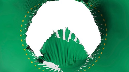 Big hole in African Union flag, white background, 3d rendering