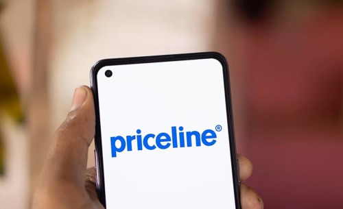 priceline logo is displayed on smartphone. is an online travel agency for discount for travel