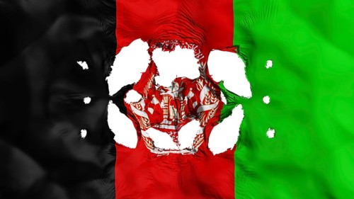 Holes in Afghanistan flag, white background, 3d rendering