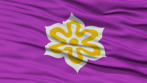 Closeup Kyoto Japan Prefecture Flag, Waving in the Wind, High Resolution