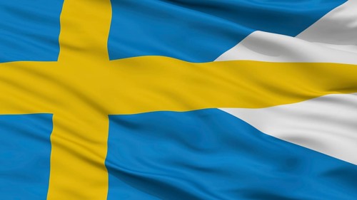 Naval Ensign Of Sweden Flag, Closeup View