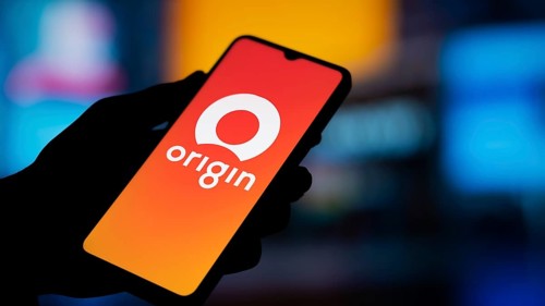 Origin Energy logo is displayed on smartphone. Origin Energy Ltd is an Australian energy company