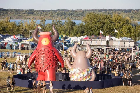 Highfield mascot Highviech and entrance area at the Highfield Festival on Friday, Störmthaler See,