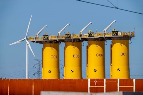 Transhipment centre for offshore wind turbines, which are transported here by the manufacturer and