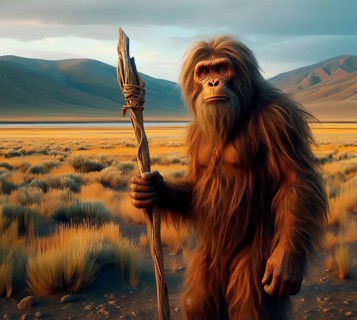 Prehistory, Prehistory, Portrait of an Australopithecus in the prehistoric African steppe, AI