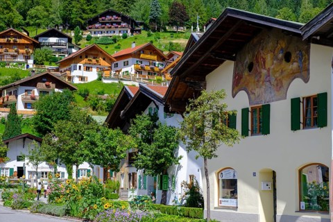 Historic houses, Gries, Mittenwald, Werdenfelser Land, Upper Bavaria, Bavaria, Germany, Europe