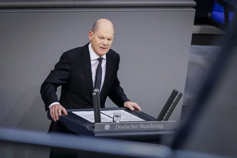 Olaf Scholz (SPD), Federal Chancellor, recorded during the general debate in the Bundestag in
