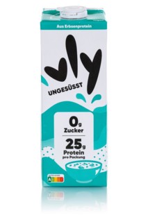 Vly variety of unsweetened vegan pea milk milk substitute cut out against a white background