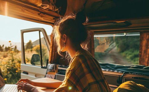 Freelancer performing work from remote location while enjoying life, AI generated