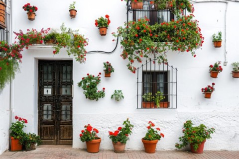 Typical architecture of spanish colonial houses in historic city center, AI generated