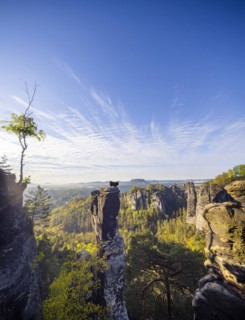 Sunrise in Saxon Switzerland, Rathen, Saxony, Germany, Europe