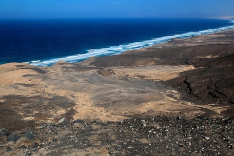 Viewpoint to Cofete beach Atlantic Ocean coast, Jandia peninsula, Fuerteventura, Canary Islands,