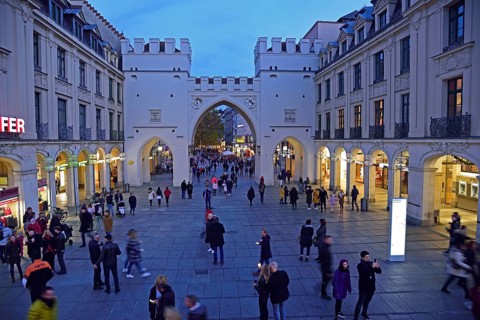 Europe, Germany, Bavaria, Munich, City, Stachus, Karlstor, view into Neuhauser Straße, shopping