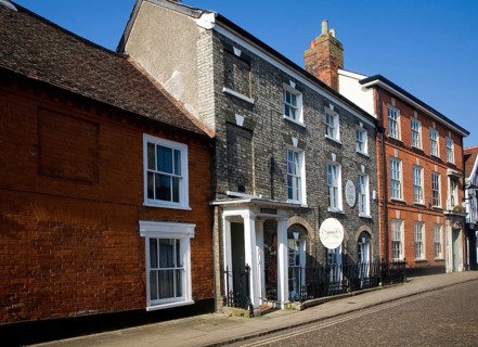 Historic buildings on street, Framlingham, Suffolk, England, United Kingdom, Europe