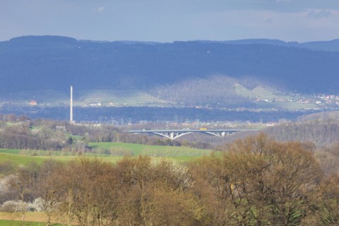 View over the A17 motorway with the Lockwitztal bridge to the eastern vineyards of Dresden,