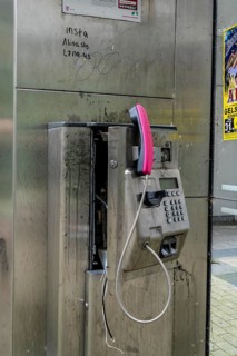 Vandalism, destroyed public telephone box, Telekom in Gelsenkirchen, North Rhine-Westphalia,