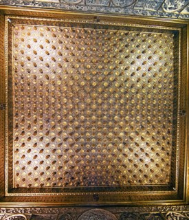 Gold leaf ceiling in the Pine Cone Room in the Alcazar, Segovia, Province of Segovia, Castile and