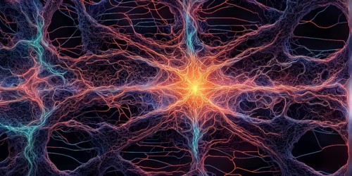Abstract representation of neural networks modeled after the human brain with intricate web-like