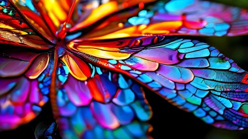 Abstract piece inspired by the iridescent scales of a butterfly highlighting how nature influences