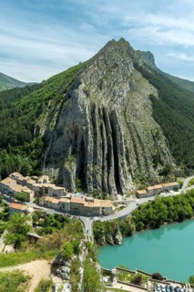 Sisteron. View from the foot of the Citadel on the Baume rock and the Durance river,