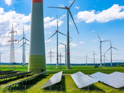Wind farm near Marsberg, photovoltaic system, utilisation of land for renewable energies,