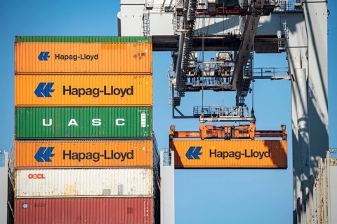 Container loading in the seaport of Rotterdam, Maasvlakte 2, Container Terminal, in Rotterdam