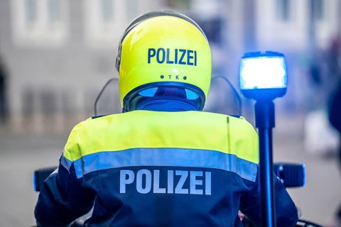 Police motorbikes, at an event, waiting to be deployed, Essen, North Rhine-Westphalia, Germany,