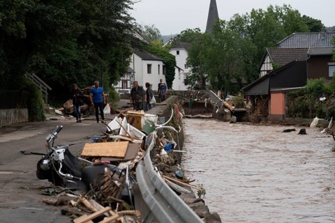 Flood in North Rhine-Westphalia, the village of Iversheim on the Erft was almost completely flooded