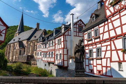 Monreal, idyllic half-timbered village in the Elz valley, in the district of Mayen-Koblenz in